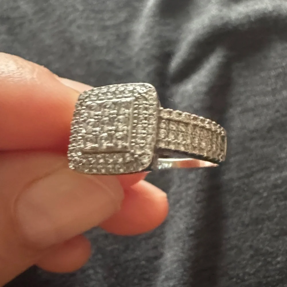 Sterling Silver Square Halo Ring with Clustered Stones - Silver size‎ (7)
